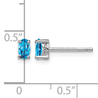 Sterling Silver Rhodium-plated 5x3mm Oval Swiss Blue Topaz Post Earrings