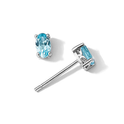 Sterling Silver Rhodium-plated 5x3mm Oval Swiss Blue Topaz Post Earrings
