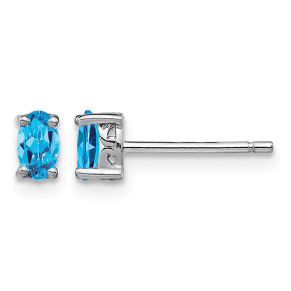 Sterling Silver Rhodium-plated 5x3mm Oval Swiss Blue Topaz Post Earrings