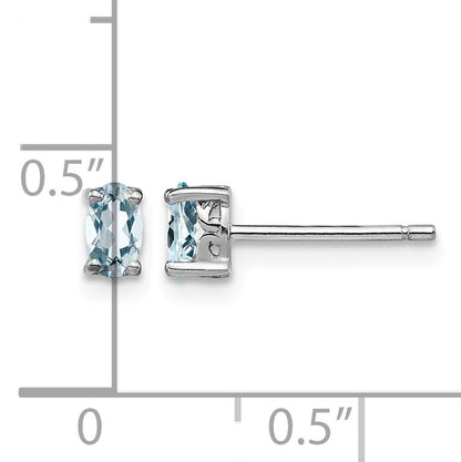 Sterling Silver Rhodium-plated 5x3mm Oval Aquamarine Post Earrings