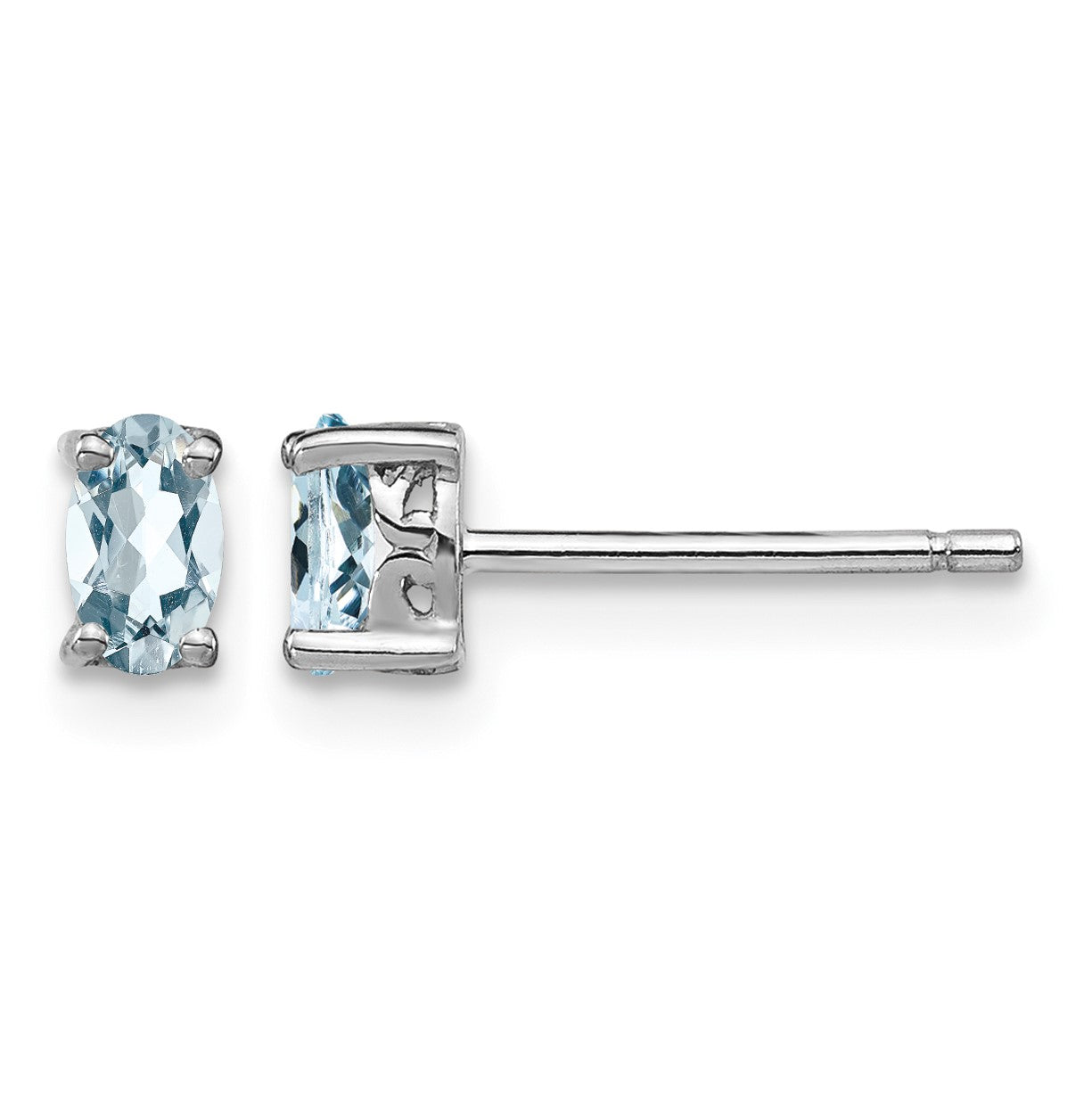 Sterling Silver Rhodium-plated 5x3mm Oval Aquamarine Post Earrings