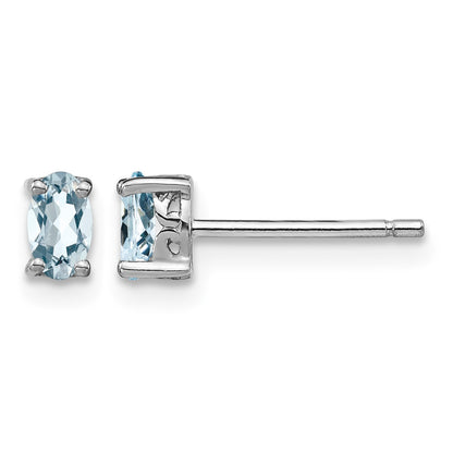 Sterling Silver Rhodium-plated 5x3mm Oval Aquamarine Post Earrings