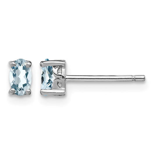 Sterling Silver Rhodium-plated 5x3mm Oval Aquamarine Post Earrings