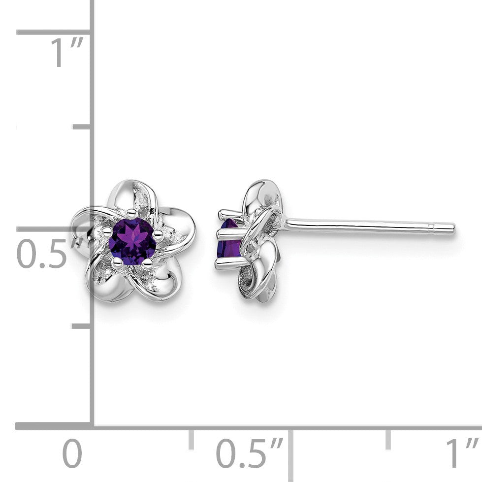 Sterling Silver Rhodium-plated Floral Amethyst Post Earrings