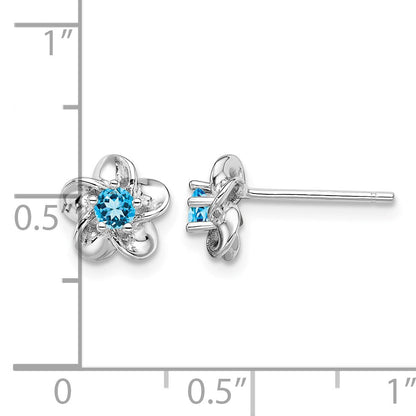 Sterling Silver Rhodium-plated Floral Blue Topaz Post Earrings