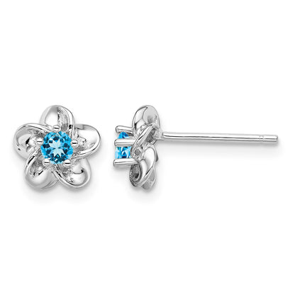 Sterling Silver Rhodium-plated Floral Blue Topaz Post Earrings