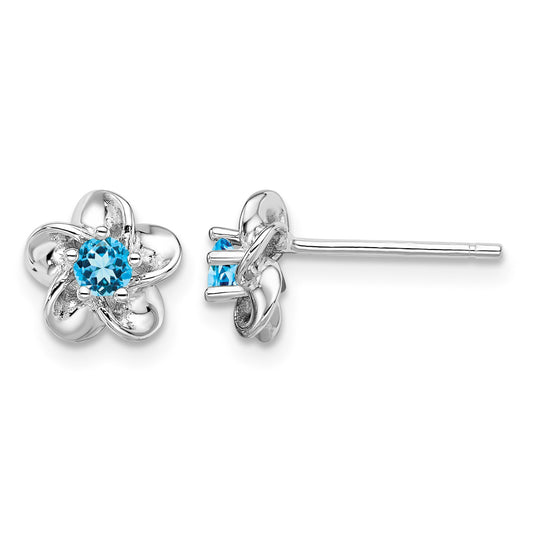Sterling Silver Rhodium-plated Floral Blue Topaz Post Earrings