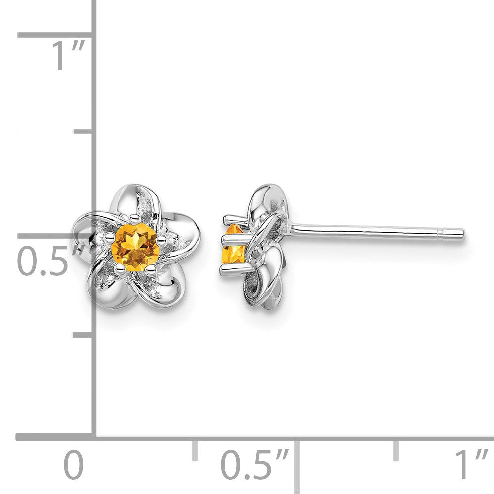 Sterling Silver Rhodium-plated Floral Citrine Post Earrings
