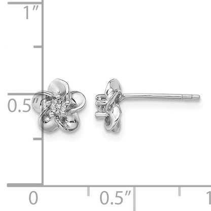 Sterling Silver Rhodium-plated Floral Diamond Post Earrings