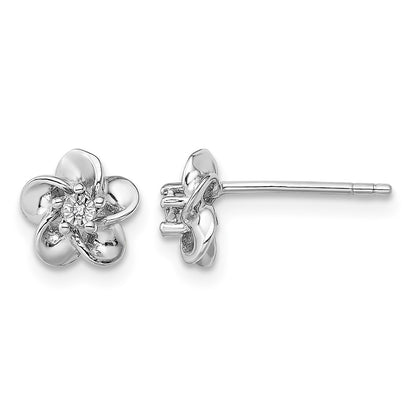 Sterling Silver Rhodium-plated Floral Diamond Post Earrings