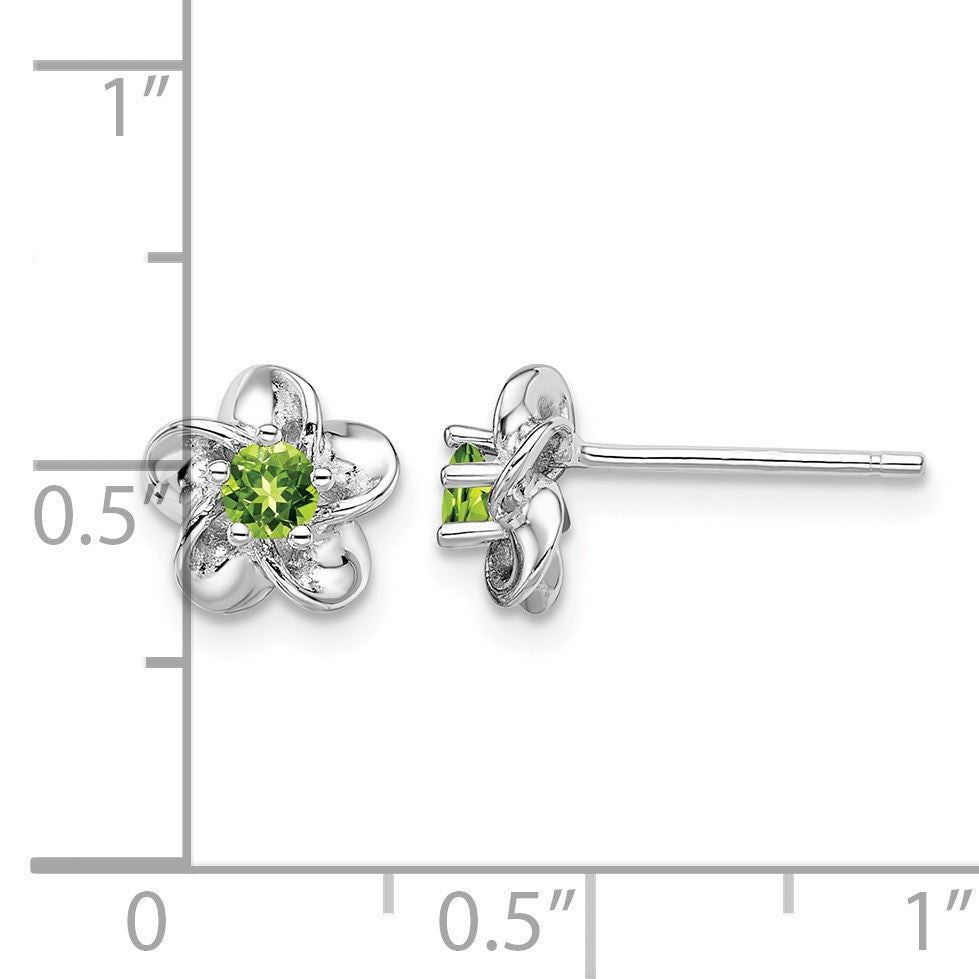 Sterling Silver Rhodium-plated Floral Peridot Post Earrings