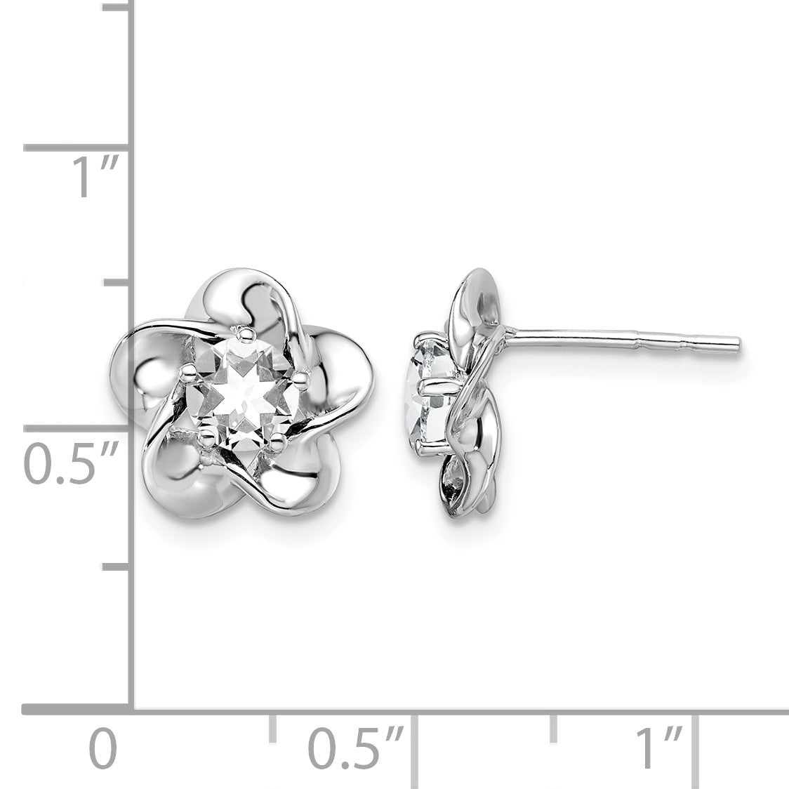 Sterling Silver Rhodium-plated Floral White Topaz Post Earrings