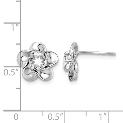 Sterling Silver Rhodium-plated Floral White Topaz Post Earrings