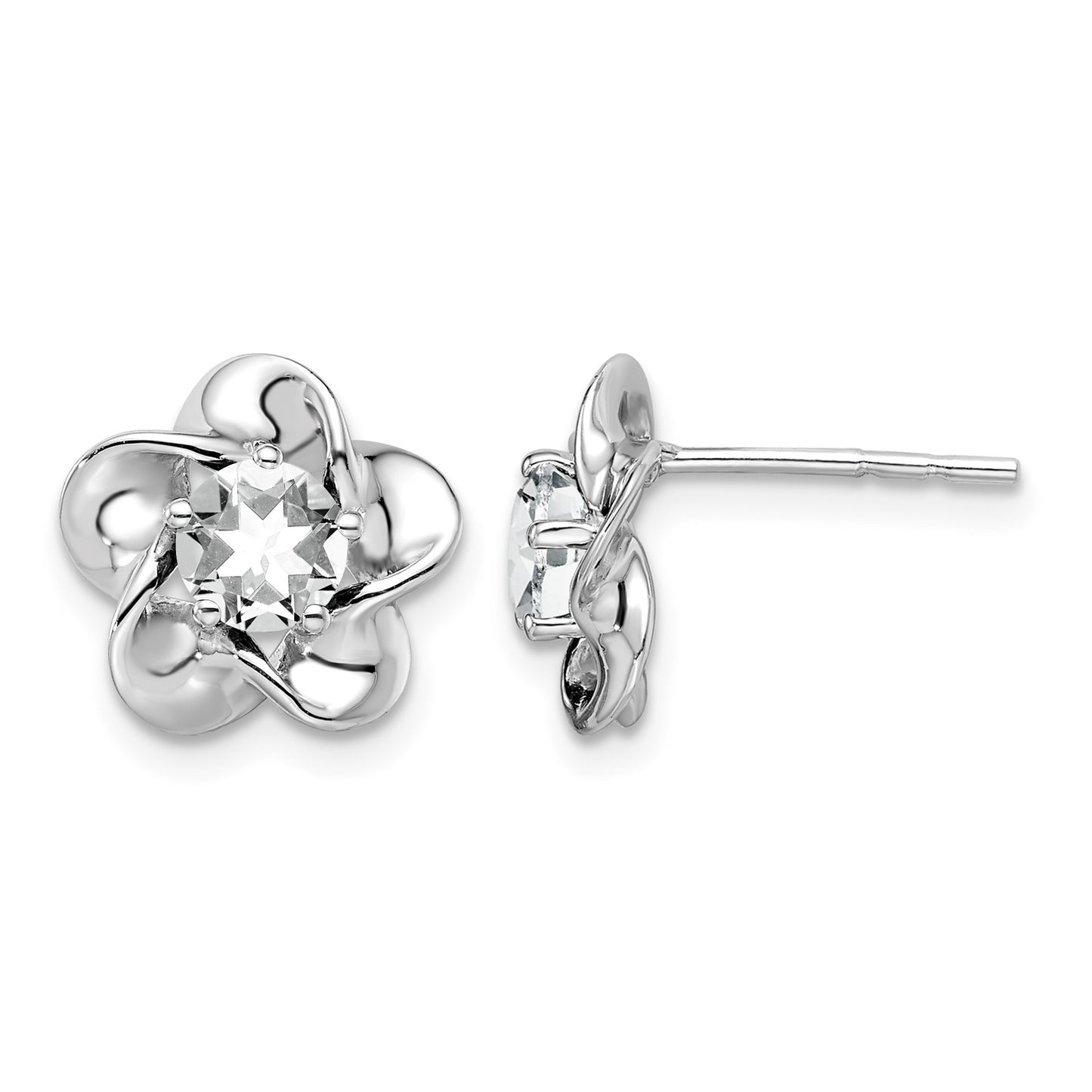 Sterling Silver Rhodium-plated Floral White Topaz Post Earrings
