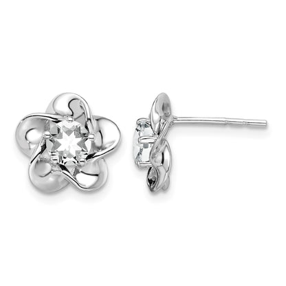 Sterling Silver Rhodium-plated Floral White Topaz Post Earrings