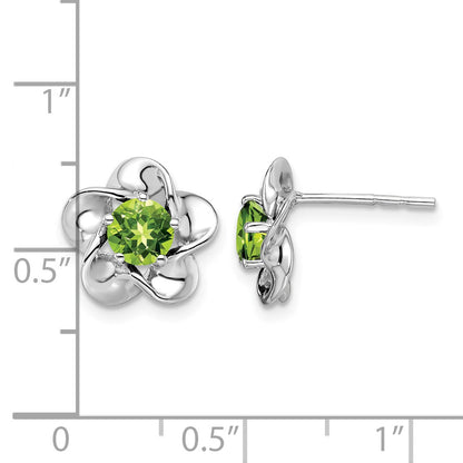 Sterling Silver Rhodium-plated Floral Peridot Post Earrings