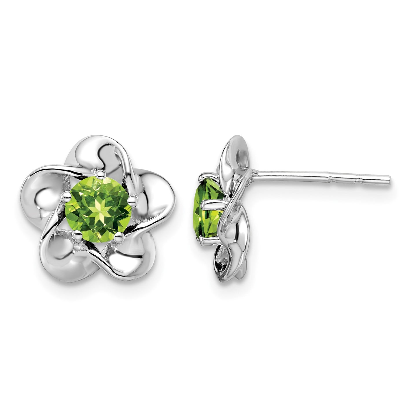 Sterling Silver Rhodium-plated Floral Peridot Post Earrings