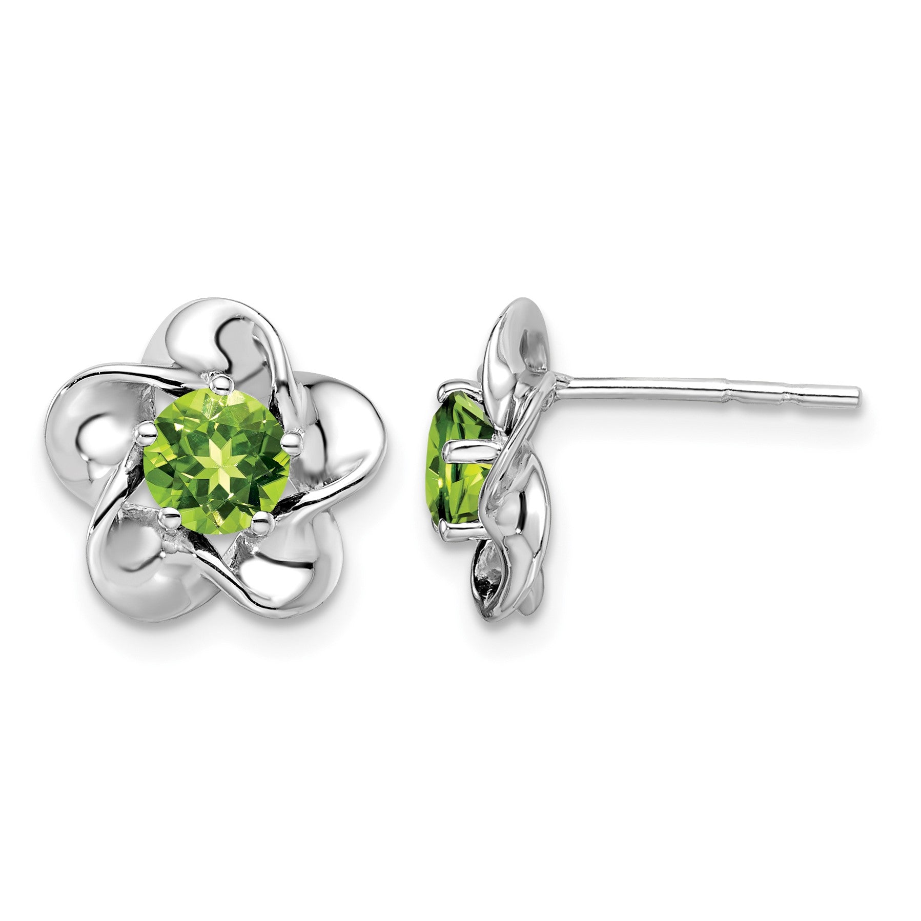 Sterling Silver Rhodium-plated Floral Peridot Post Earrings