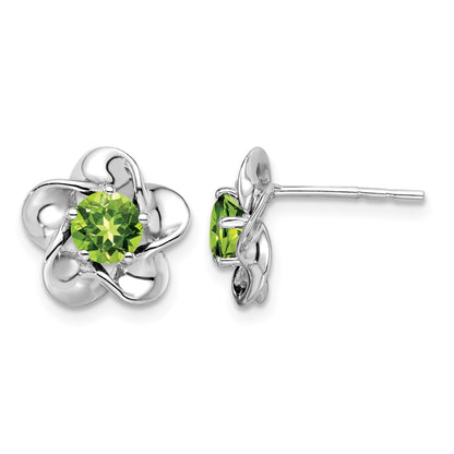 Sterling Silver Rhodium-plated Floral Peridot Post Earrings