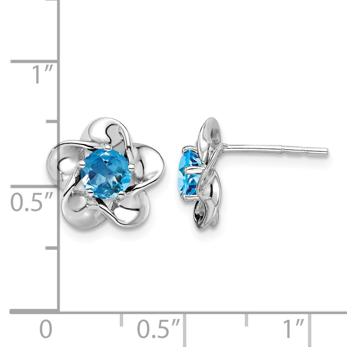 Sterling Silver Rhodium-plated Floral Blue Topaz Post Earrings