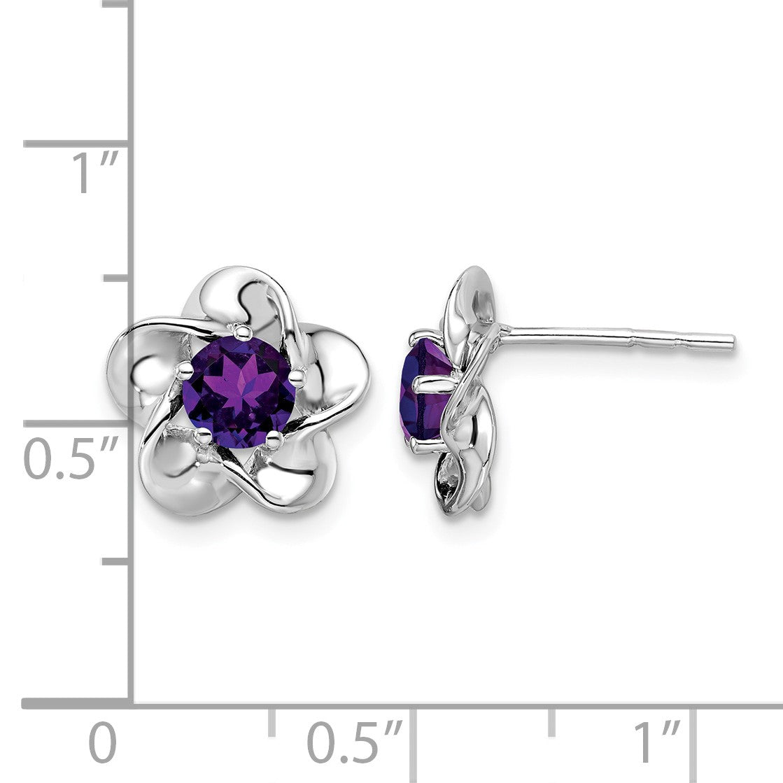 Sterling Silver Rhodium-plated Floral Amethyst Post Earrings