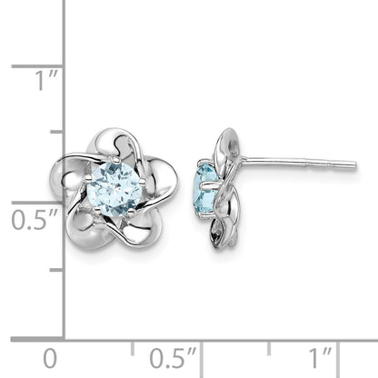 Sterling Silver Rhodium-plated Floral Aquamarine Post Earrings
