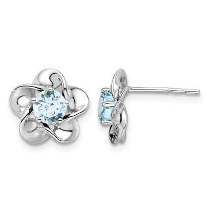 Sterling Silver Rhodium-plated Floral Aquamarine Post Earrings