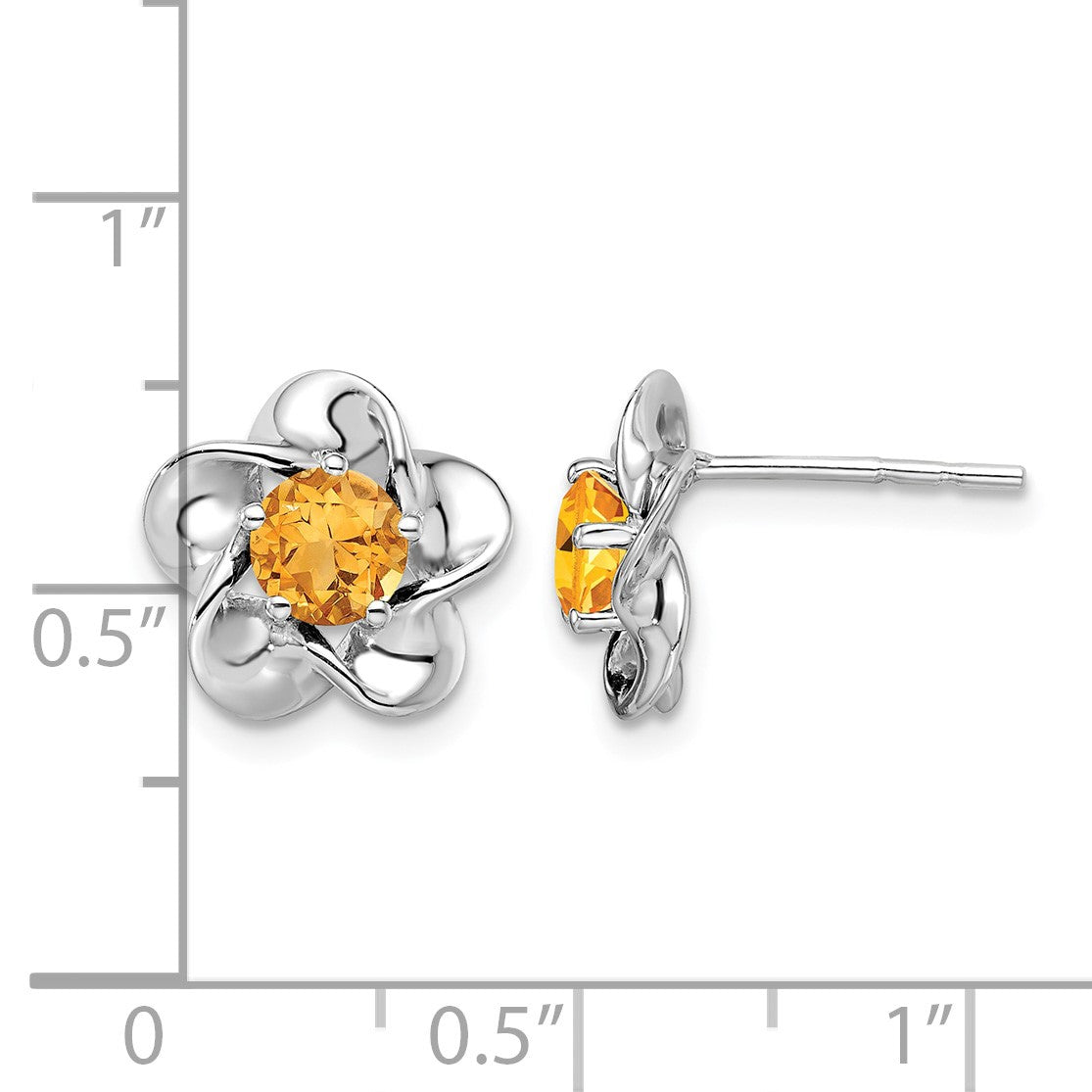 Sterling Silver Rhodium-plated Floral Citrine Post Earrings