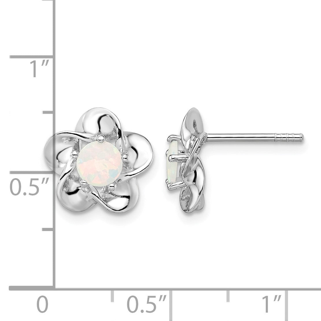 Sterling Silver Rhodium-plated Floral Created Opal Post Earrings