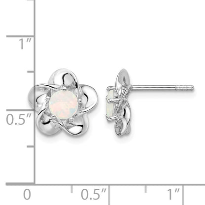 Sterling Silver Rhodium-plated Floral Created Opal Post Earrings