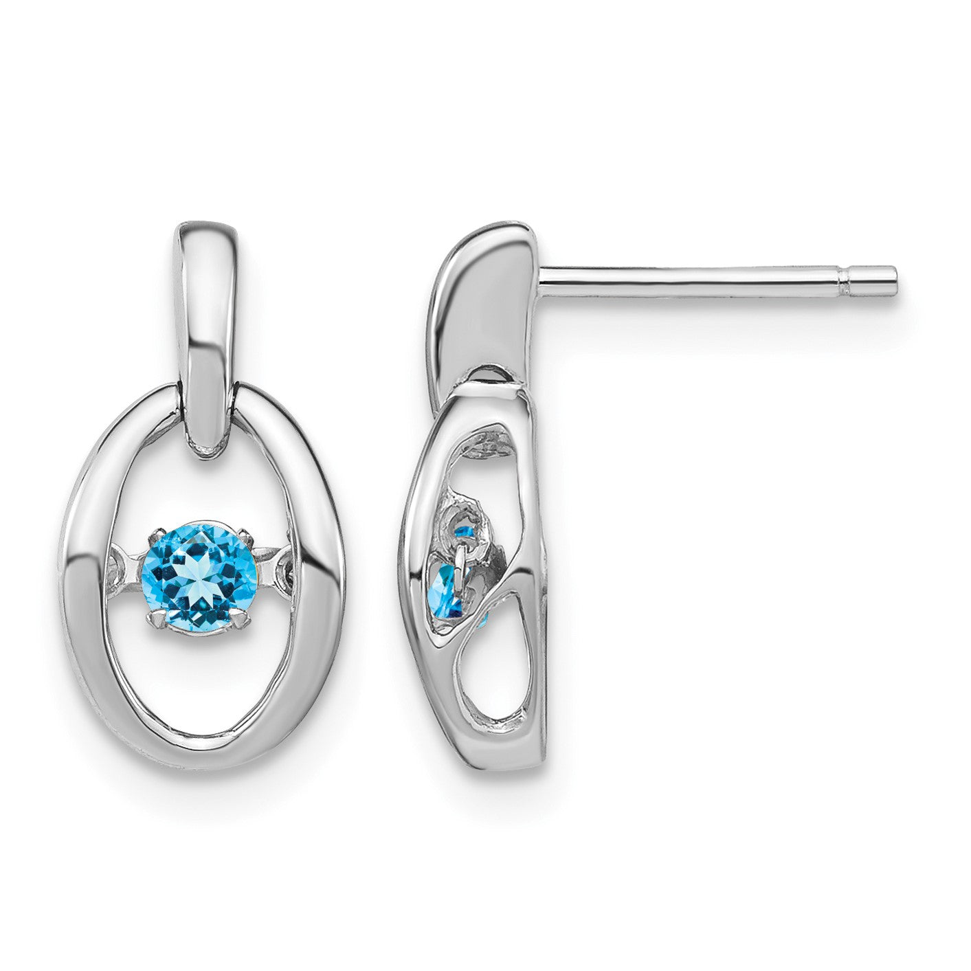 Sterling Silver Rhodium Blue Topaz Birthstone Vibrant Earrings