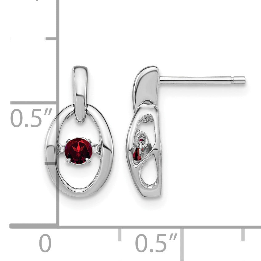Sterling Silver Rhodium Garnet Birthstone Vibrant Earrings
