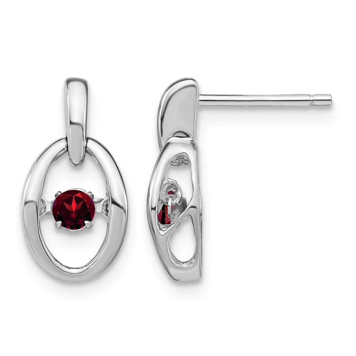 Sterling Silver Rhodium Garnet Birthstone Vibrant Earrings