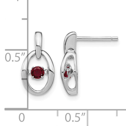 Sterling Silver Rhodium Plated Lab Created Ruby Birthstone Vibrant Earrings