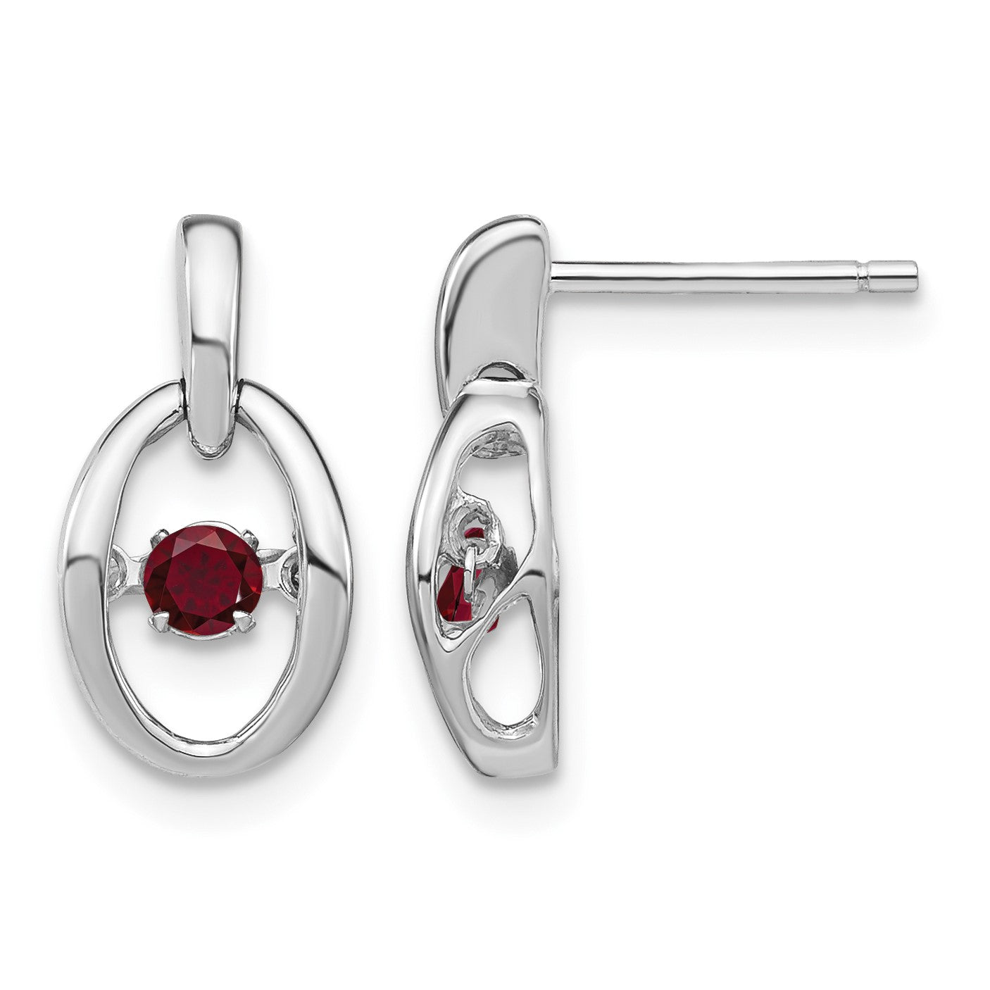 Sterling Silver Rhodium Plated Lab Created Ruby Birthstone Vibrant Earrings