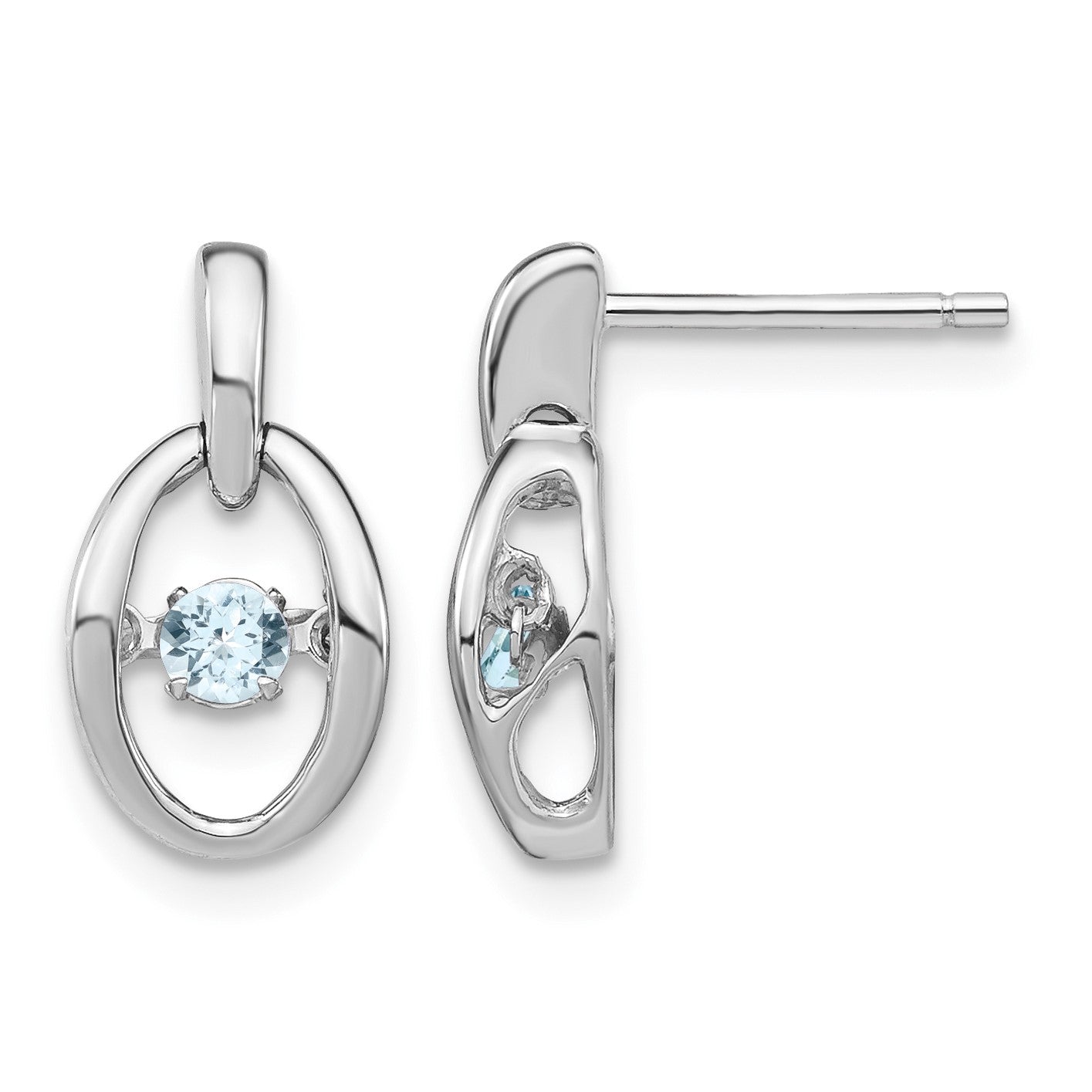 Sterling Silver Rhodium Aquamarine Birthstone Vibrant Earrings