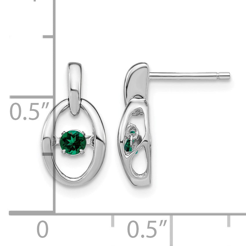 Sterling Silver Rhodium Created Emerald Birthstone Vibrant Earrings