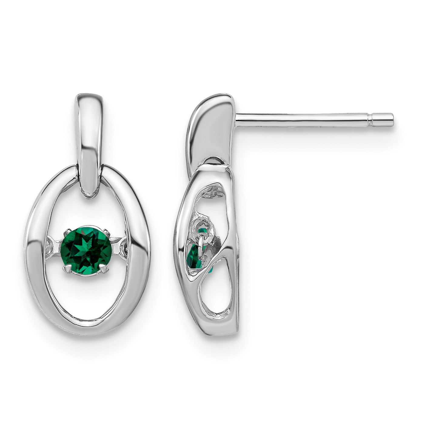 Sterling Silver Rhodium Created Emerald Birthstone Vibrant Earrings