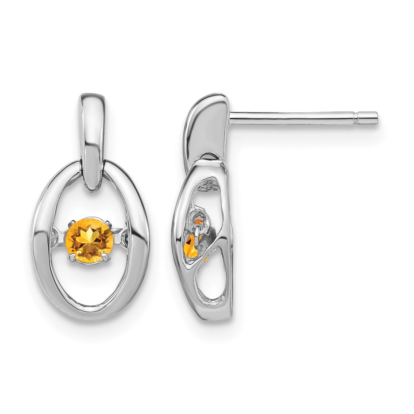 Sterling Silver Rhodium Citrine Birthstone Vibrant Earrings