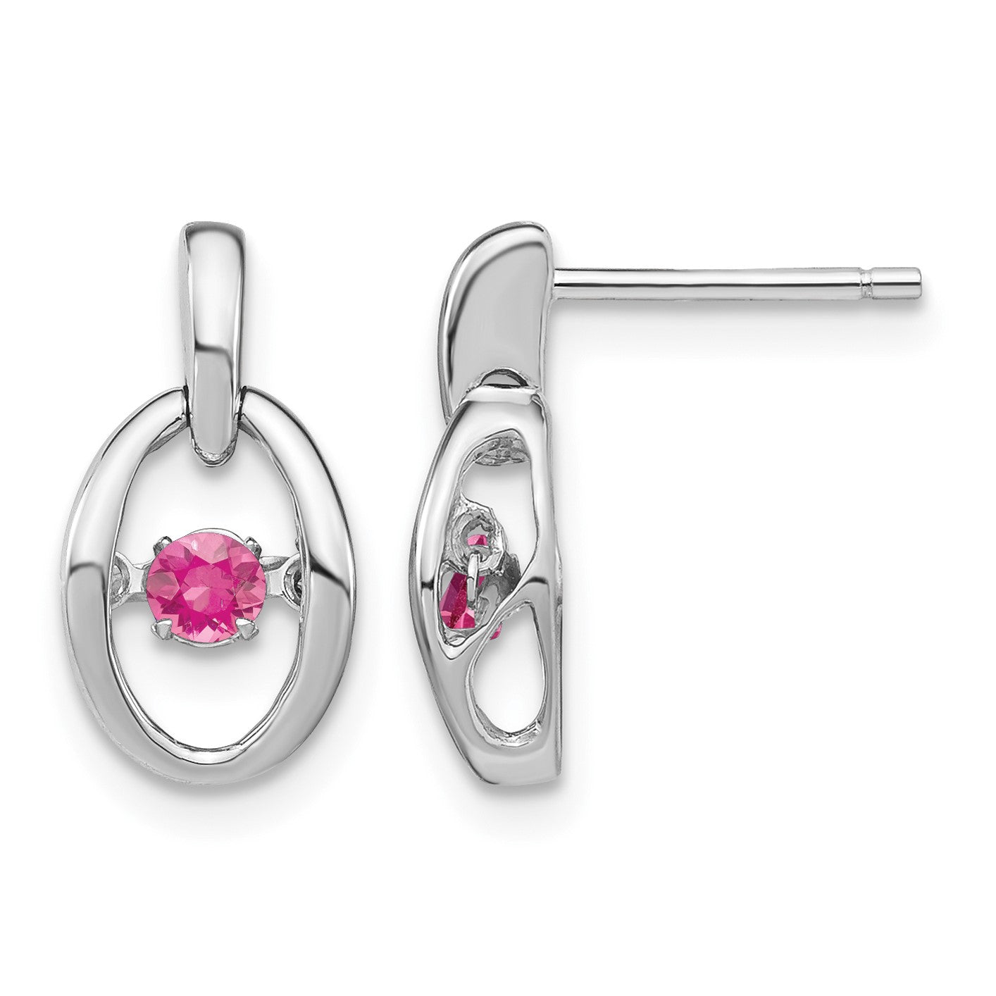 Sterling Silver Rhodium Pink CZ Birthstone Vibrant Earrings