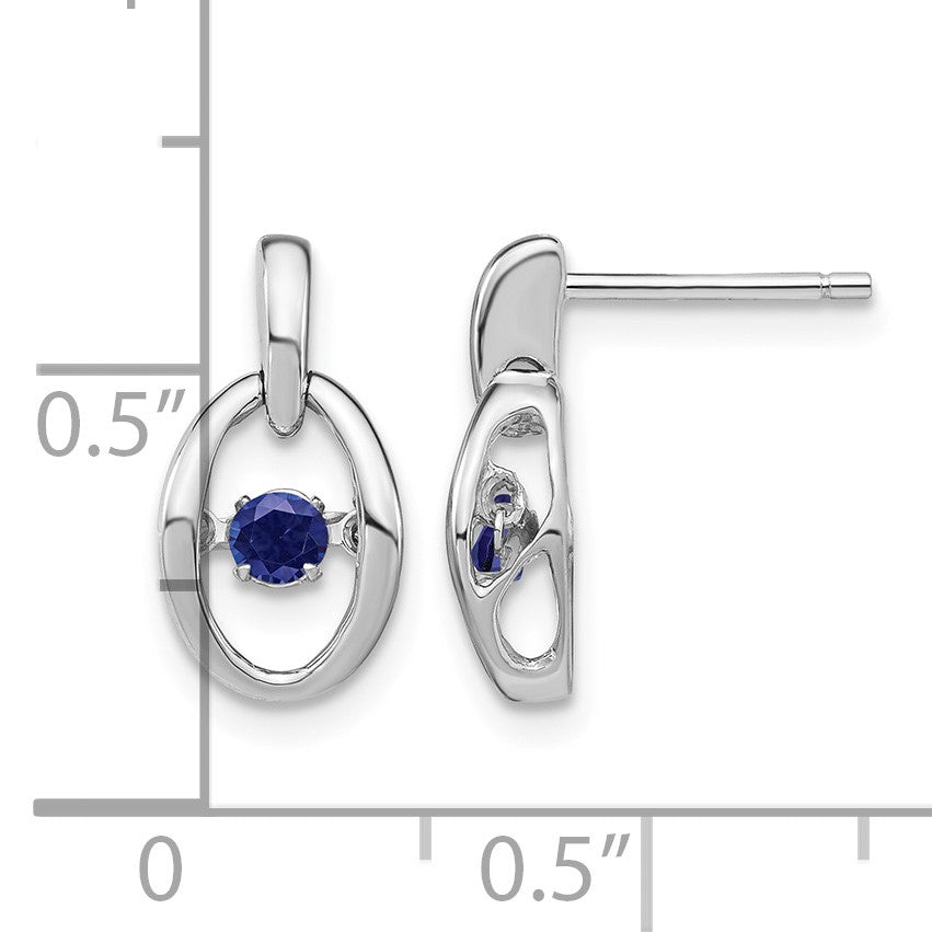 Sterling Silver Rhodium Created Blue Sapphire Birthstone Vibrant Earrings