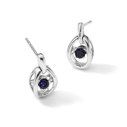Sterling Silver Rhodium Created Blue Sapphire Birthstone Vibrant Earrings