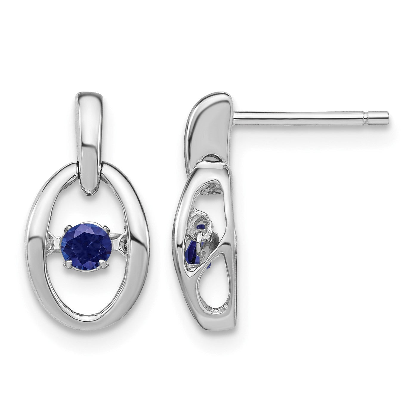 Sterling Silver Rhodium Created Blue Sapphire Birthstone Vibrant Earrings