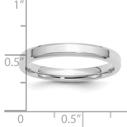 Sterling Silver Rhodium-plated 3mm Bevel Edge Size 8 Band