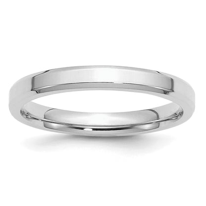 Sterling Silver Rhodium-plated 3mm Bevel Edge Size 8 Band