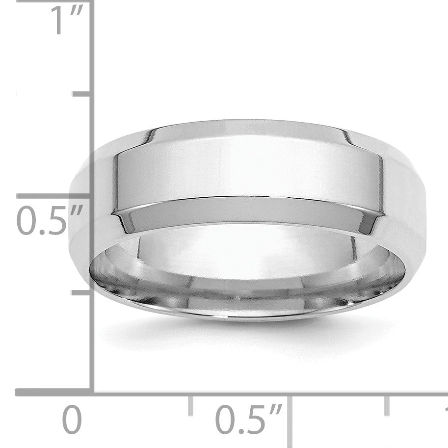 Sterling Silver Rhodium-plated 7mm Bevel Edge Size 7 Band