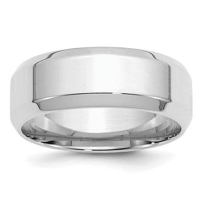 Sterling Silver Rhodium-plated 8mm Bevel Edge Size 10 Band