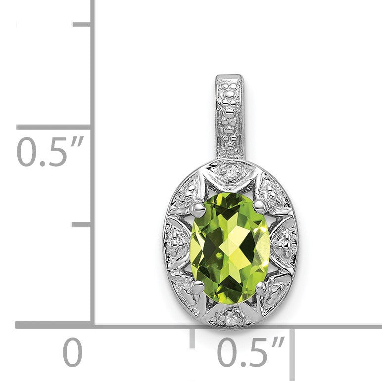 Sterling Silver Rhodium-plated Diam. & Peridot Pendant