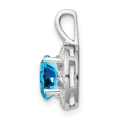 Sterling Silver Rhodium-plated Diam. & Blue Topaz Pendant