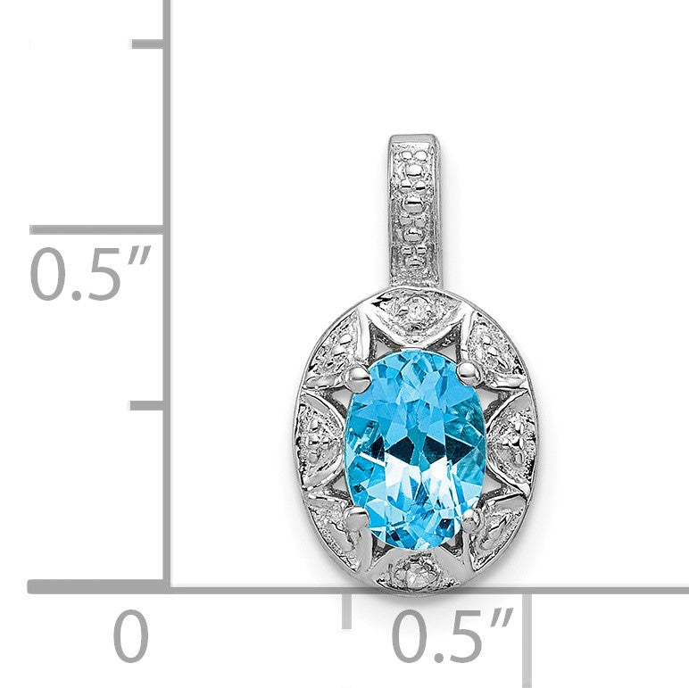 Sterling Silver Rhodium-plated Diam. & Blue Topaz Pendant